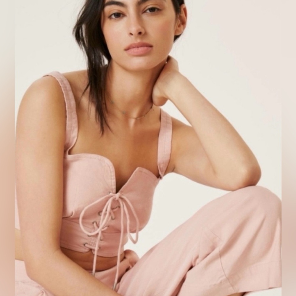 Anthropologie Krissy Linen Blush Lace-Up Corset Size 6 Bustier Coquette Boho
